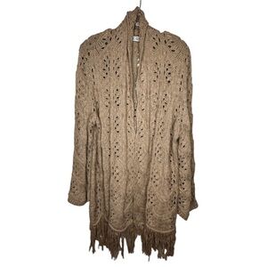 Retro Threads Tan Cardigan Sweater with Fringe